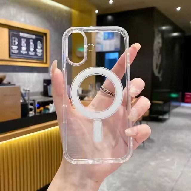 Magnetic Wireless Charging Slim Phone Case for iPhone 13 14 15 16 Pro Max Transparent TPU Simple Design Not Yellowing