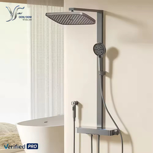 Système de <span class=keywords><strong>douche</strong></span> thermostatique YF gris bronze avec affichage numérique, lumière ambiante <span class=keywords><strong>LED</strong></span> et 4 fonctions, avec grande plateforme de rangement - Product Image 1