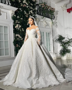 Splendido pizzo pieno A e abiti da sposa 2025 collo trasparente A maniche lunghe strascico abiti da sposa abito da sposa - Product Image 4