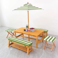 Table de pique-nique d'extérieur pour enfants avec deux chaises, parasol et tabouret d'appoint pour la maternelle et l'éducation préscolaire