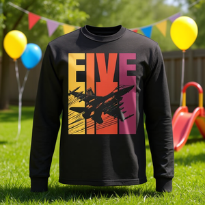 Camiseta de manga larga retro con diseño de avión de combate militar para niños de 5 años, regalo de cumpleaños - Product Image 3