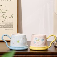 Tasse à café en céramique Dingyue, tasse à lait pour le petit-déjeuner, motif en relief peint à la main, tasse à eau résistante à la chaleur