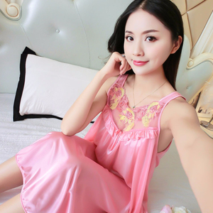 2025 été thermique femmes vêtements de nuit ensembles <span class=keywords><strong>Sexy</strong></span> pyjamas chemise de nuit avec glace soie manches courtes mince maison porter tricoté pyjamas - Product Image 6
