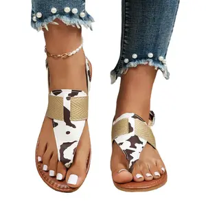 Custom logo design T Women Beach Shoes Slides female Flipflops Slippers Ladies Casual PU leopard thong sandals