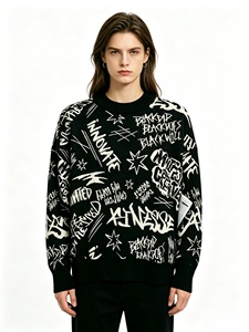 Suéter Unisex de Algodón BCI, Tejido Jacquard, Cuello Redondo, con Estampado de Letras, Estilo Urbano - Product Image 5