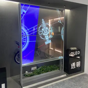新しいデザインの床置き屋内55インチ透明OLEDスクリーンディスプレイ広告デジタルサイネージ