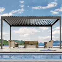 Pergola entièrement en aluminium avec toit à lames orientables manuellement pour la protection contre le vent et la pluie, idéale pour jardin, gazebo, auvent, cadre thermolaqué.