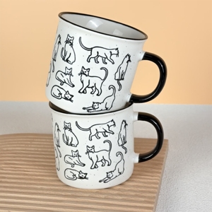 Minimalist Cute Animal Design Ceramic Coffee Mug Gift Set 4pcs Black and White Pattern Big Capacity Water Cup Mugs - Product Image 2