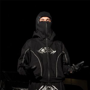 Ensemble de survêtement <span class=keywords><strong>Ninja</strong></span> avec capuchon personnalisé, sweat-shirt streetwear noir uni, lourd, fermeture éclair, 300GSM pour hommes - Product Image 4