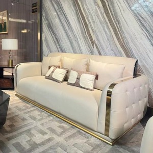 Juego de Sofás de Cuero Italiano de Lujo, Sofá Tapizado de Piel de Vacuno de Primera Calidad con Estructura de Madera Sólida para Villa o Penthouse - Product Image 5