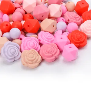 Wholesale Food Grade Diy Keychain and Pen Making Rose Flower Silicone Beads