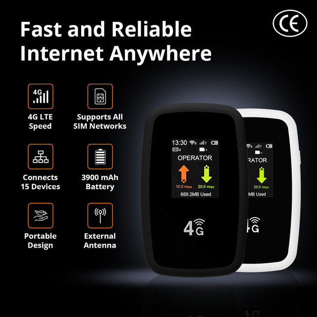 JIMI 4G 3900mAh Portable WiFi Pocket Router 300Mbps Hotspot Home Use Router Esim Support Portable Hotspot International Travel