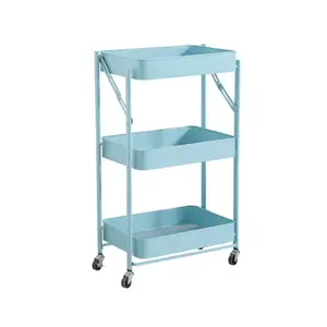 Großhandel Mehrzweck 3 Stufen Stahlregal Küche Gemüse Trolley bewegliches Lager Metall Dienstprogramm Rolling Rack