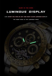 KINYUED – montre automatique mécanique pour hommes, bracelet en acier inoxydable, phase de lune, cadran en diamant, étanche 3 bars, affichage lumineux, vente en gros - Product Image 4