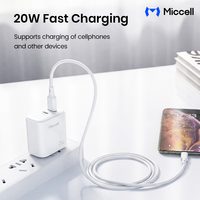Chargeur de téléphone de type C OEM Miccell 20W, chargeur rapide USB C avec PD 3.0 pour téléphone portable et ordinateur portable - Chargeur mural intelligent avec logo personnalisé