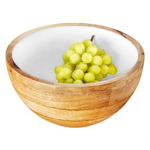Bol en bois artisanal écologique au design classique avec ustensiles de service pour la présentation des aliments lors de fêtes - Product Image 5