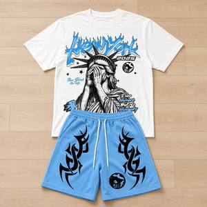 Custom Wholesale Cotton Streetwear <b>Y2K</b> Grunge New York Graphic Print Men Summer t-<b>shirt</b> shorts Men's Tracksuit Set - Product Image 1