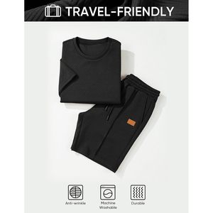 FOXA Men's 2 Piece Outfit Short Sleeve T Shirt And Shorts <b>Set</b> Breathable Polyester Summer Beach Workout Wear - Product Image 4