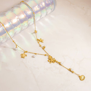 สร้อยคอจี้แฟชั่นฮาวายฤดูร้อน สร้อยคอเปลือกหอยเคลือบทอง 14k 18k PVD  ทำจากสแตนเลสสตีล 316L สำหรับผู้หญิง - Product Image 3