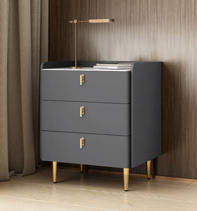 Table de Chevet Moderne de Luxe en Marbre et Bois Massif, avec 3 Tiroirs, en Cuir Blanc, Noir, Gris, pour <span class=keywords><strong>Chambre</strong></span> à Coucher, Meuble Flottant de Style Hôtelier - Product Image 2