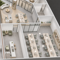 Service de design d'intérieur de bureau, plan d'aménagement d'espace de travail commercial, rendu 3D pour les sièges sociaux d'entreprises, bureau personnalisé pour projets commerciaux