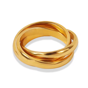 Minos-anillos de acero inoxidable hipoalergénicos para mujer, joyería chapada en oro de 18K, triples clásicos, minimalistas - Product Image 2