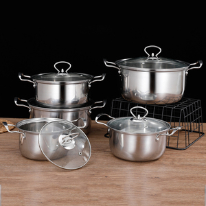 Conjunto de Panelas de Aço Inoxidável com Tampa de Vidro 5 Peças Atacado de Fábrica Utensílios de Cozinha Multi Panelas com Duplas Alças - Product Image 4
