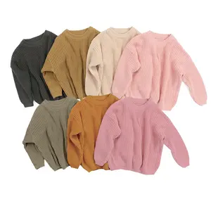 Commercio all'ingrosso mommy and me pullover del bambino di Modo delle ragazze maglioni maglioni delle donne casuali dei bambini di colore solido maglione del O-Collo