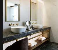 Renaissance Luxe Calacatta Or Marbre Naturel Vanité Console Lavabos Salle De Bains Pied En Laiton Satiné Bassin Table Lavabo Base