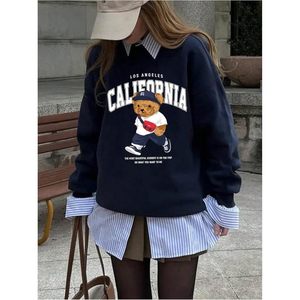 FOXA Sweat-shirt à manches longues et col rond pour femme, motif ours en peluche, pull oversize en coton tricoté - Product Image 2