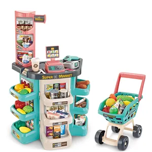 어린이 플라스틱 척 놀이 장난감 세트 슈퍼마켓 전기 금전 등록기 장난감 쇼핑 카트