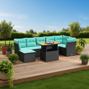Set Divano da Esterno in Polyrattan Nero per 8 Persone con Cuscini, Stile Contemporaneo, Design Moderno - Product Image 2