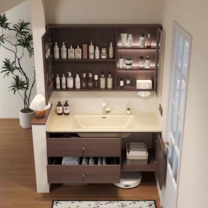 Modern simple solid wood bathroom cabinet combination <b>skin</b>-feel ceramic integrated basin washbasin cabinet - Product Image 4