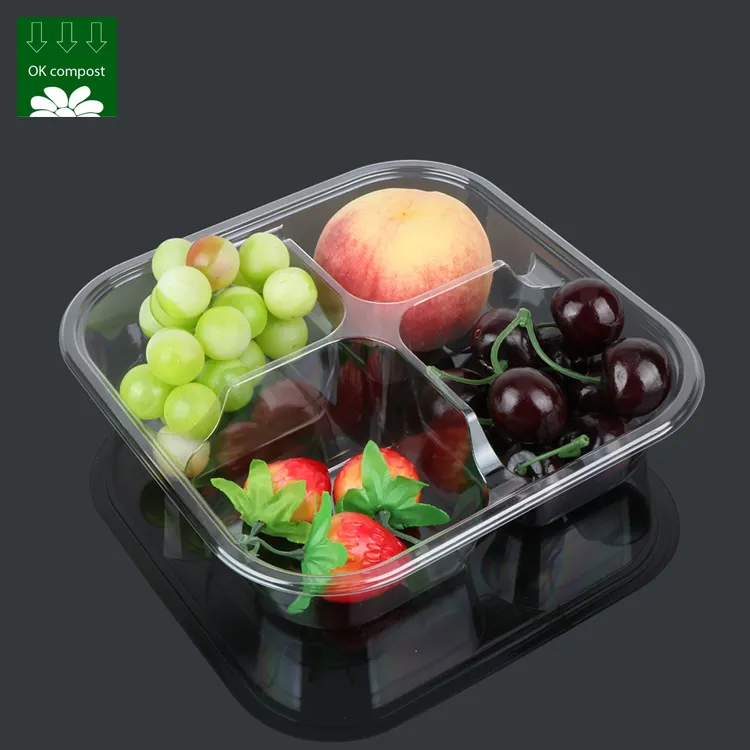 OEM Service 100% Pla Biodegradable Plastic Container Food Bento Box With Clear Lid