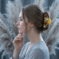 Pince à cheveux en acétate effet écaille de tortue imprimé léopard de 10 cm avec décoration florale en cristal, accessoire vintage pour chignon féminin