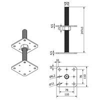 Support de poteau de sol réglable en hauteur avec filetage, base en béton