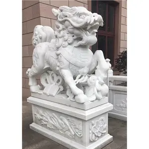 Vividly Marble Large Outdoor Sculptures Double Kirin Door White Lion Stone Statue