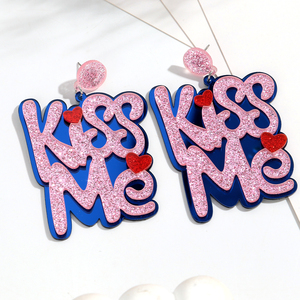 Pendientes Grandes con Lentejuelas, Joyería de Fiesta, Pendientes Colgantes con Letras Personalizadas de Acrílico en Forma de Corazón <span class=keywords><strong>KISSME</strong></span>, Color Rosa, para Mujeres y Niñas - Product Image 2