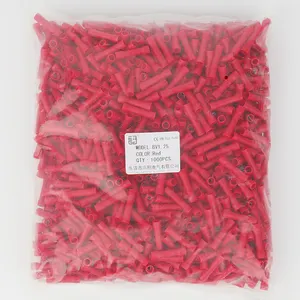 BV1.25 Red Color 22-16 AWG PVC Fully Insulated Wire Parallel Crimp Terminals Electrical Butt Splice Connectors