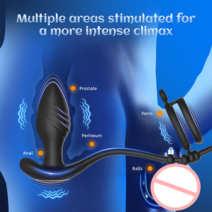 Анальный вибратор с дистанционным управлением, 10 режимов вибрации, массажер простаты с замедляющим кольцом, мужской анальный вибратор-игрушка - Product Image 3