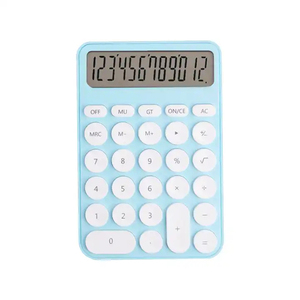 Calculatrice de bureau élégante en plastique bleu et rose avec écran LCD personnalisé - Product Image 1