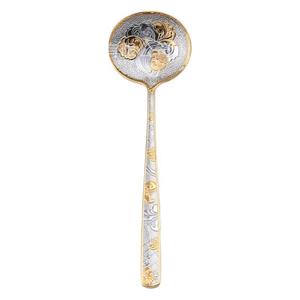 Shiny-Jh French Style Embossed Flower Pattern 304 Stainless Steel Soup Spoon Strainer Household Elegant Court Design - Product Image 3