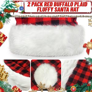 Joyeux Noël <span class=keywords><strong>Rouge</strong></span> Noir Buffalo Plaid Long Chapeau de Père Noël en peluche avec fourrure blanche et <span class=keywords><strong>pompon</strong></span> Bonne qualité Chapeau de Père Noël Décoration de Noël - Product Image 5