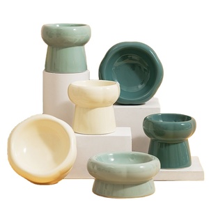 Anufacturer-cuenco cervical de Alta protección para pies, cuenco de agua potable para mascotas, cuenco de pétalos de cerámica verde y blanco para <span class=keywords><strong>perros</strong></span> y gatos - Product Image 1