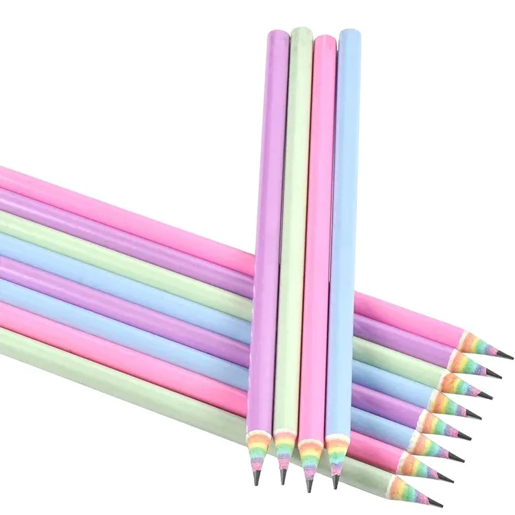 Factory Wholesale Custom Cheap Natural Rainbow Color Wooden Standard Hb/2b Round Pencils For School And Art