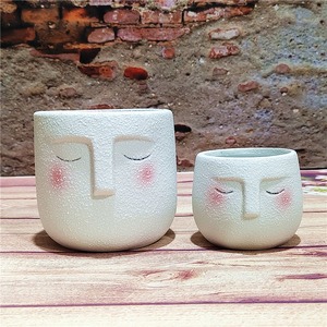 Cartone animato forma del viso smaltata ceramica succulenta pianta verde vaso di fiori per la casa e <span class=keywords><strong>giardino</strong></span> contenitore - Product Image 5