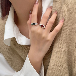 S925 Sterling Silver Oval <b>Ring</b> <b>Open</b> Design Stackable Minimalist Geometric Red And Black Unisex Everyday Wear Fine Jewelry - Product Image 3