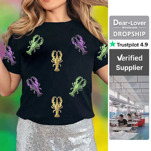 Camiseta Festiva con Estampado de Langosta <span class=keywords><strong>Negra</strong></span> de Dear-Lover, Fabricante de Ropa de Boutique para <span class=keywords><strong>Mujer</strong></span> al por Mayor - Product Image 1