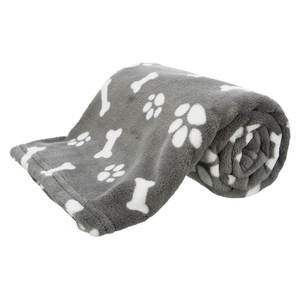 Couverture pour animaux de compagnie grise 75 x 50 cm avec imprimé pattes et os pour chiens et chats, couverture en polaire douce et confortable - Product Image 1
