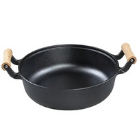 Gusseiserne Bratpfanne mit Holzgriffen, Doppelgriffen und Vertieftem Design, Unbeschichtet; Geeignet für Pfannkuchen, Dampfbrot, Gas-/Induktionsherde